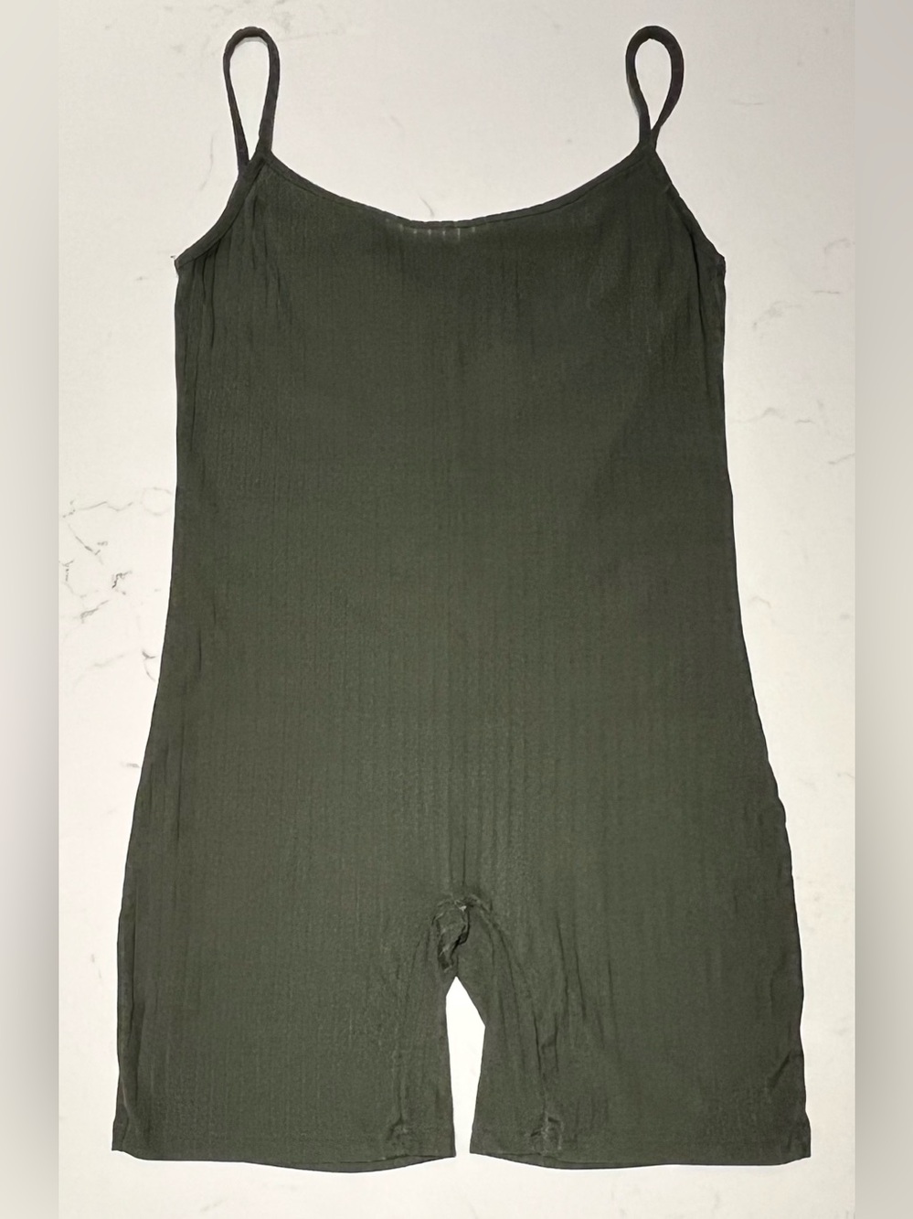 Capella • L • Olive Green Ribbed Cami Strap One Piece Shorts Romper